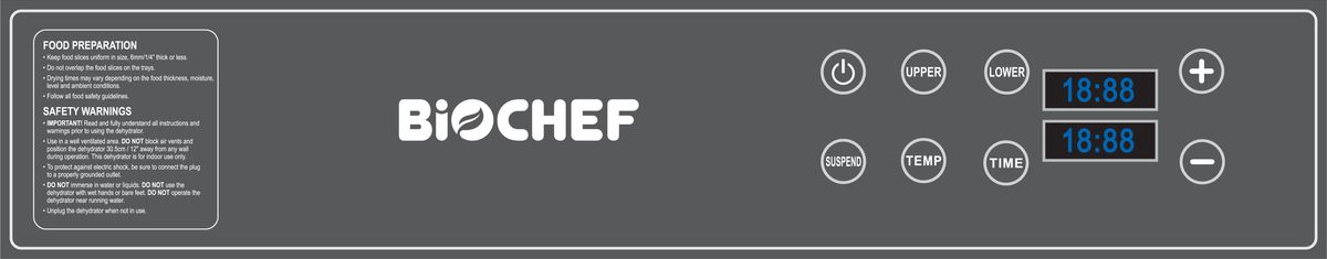 BioChef Commercial 30T Digital Food Dehydrator Control Panel BioChef Commercial 30T Digital Food Dehydrator Control Panel