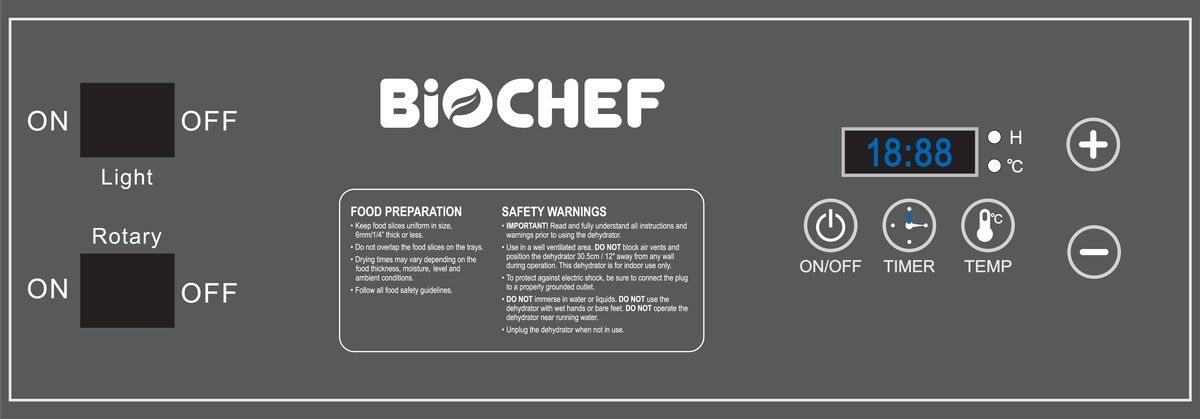 BioChef Commercial Rotating 10T Food Dehydrator Control Panel BioChef Commercial Rotating 10T Food Dehydrator Control Panel